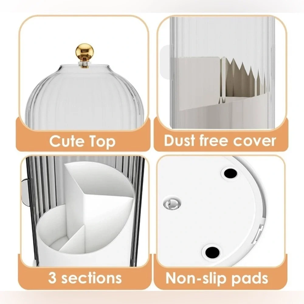 NEW Clear Dust Proof Rotating Makeup Brush, Organizer Clear Black, White Base